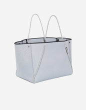 Load image into Gallery viewer, Guise tote bag in washed pale grey denim print