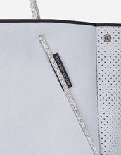 Load image into Gallery viewer, Guise tote bag in washed pale grey denim print