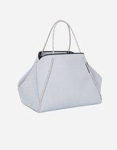 Load image into Gallery viewer, Guise tote bag in washed pale grey denim print