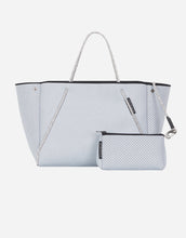 Load image into Gallery viewer, Guise tote bag in washed pale grey denim print
