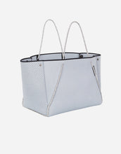 Load image into Gallery viewer, Guise tote bag in washed pale grey denim print
