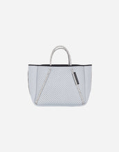 Load image into Gallery viewer, Petite guise tote bag in washed pale grey denim print
