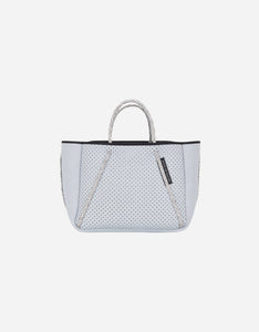 Petite guise tote bag in washed pale grey denim print