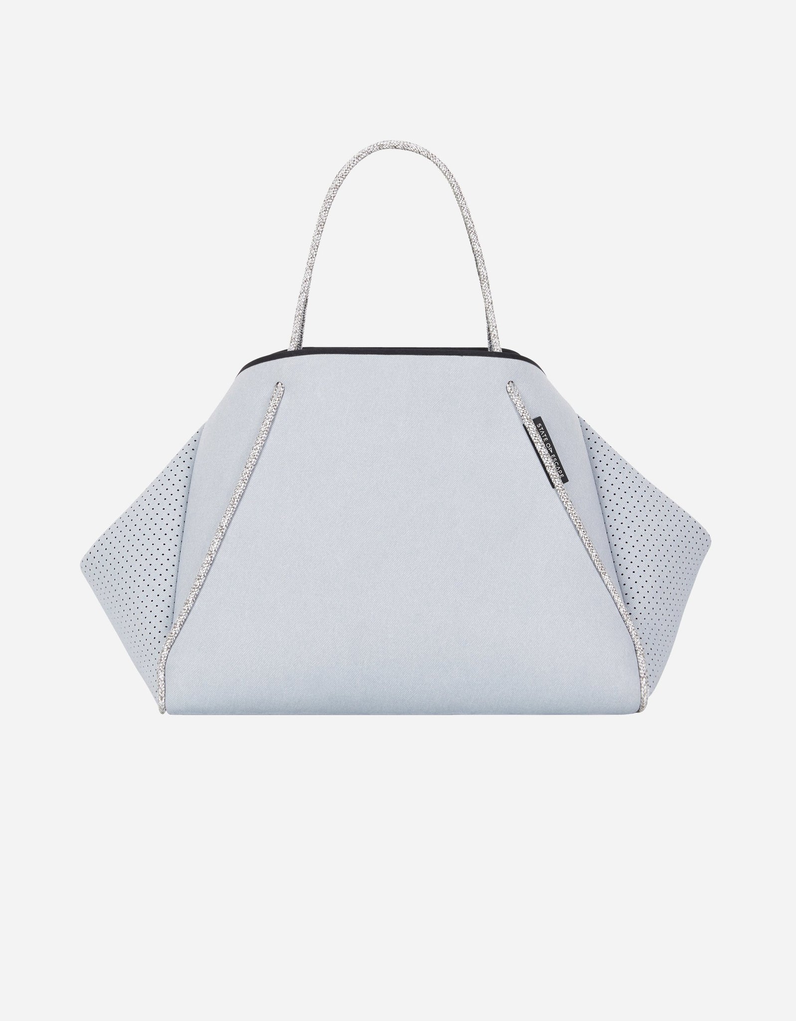 Guise tote bag in washed pale grey denim print – stateofescapeape.com