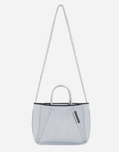 Load image into Gallery viewer, Petite guise tote bag in washed pale grey denim print
