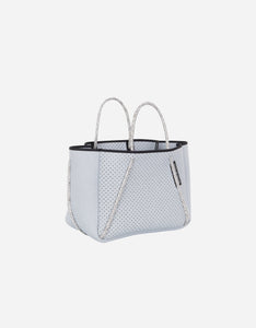 Petite guise tote bag in washed pale grey denim print